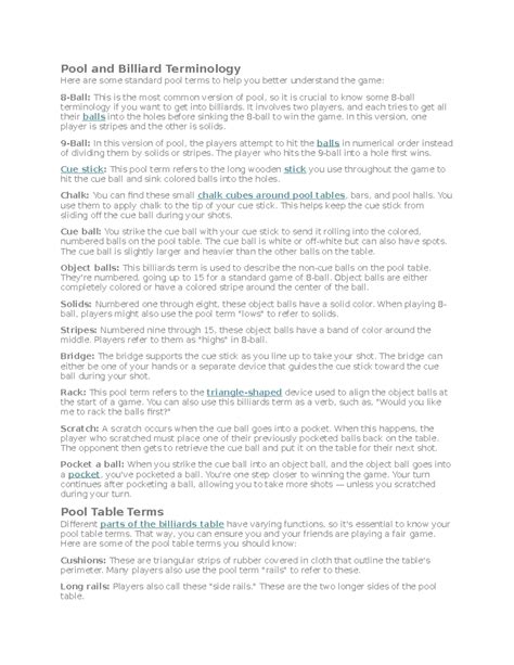 Terminologies OF Billiards - Pool and Billiard Terminology Here are ...