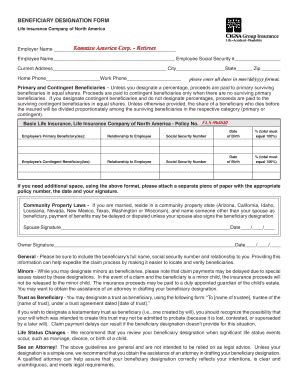 Fillable Online BENEFICIARY DESIGNATION FORM Life Insurance Company of ...
