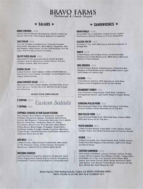 Menu at Bravo Farms Restaurant, Tulare