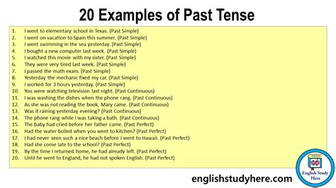 Image result for 20 Examples of Past Tense