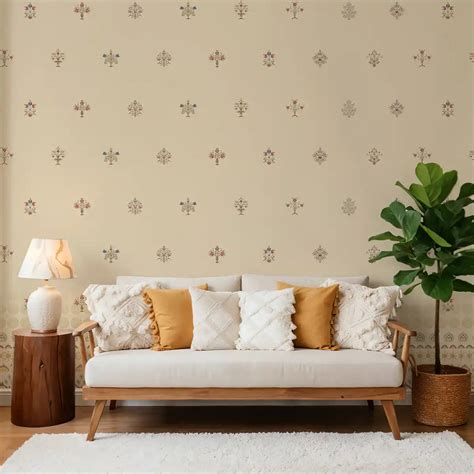 Beige Indian Motif Wallpaper, Traditional Design | Life n Colors