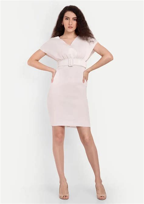 White Sleeveless Bodycon Midi Dress With VNeck With A Detachable Belt ...