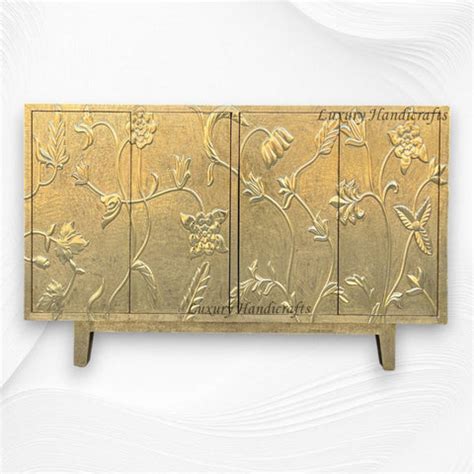 Brass Embossed Flower Carved Buffet – Luxury Handicrafts