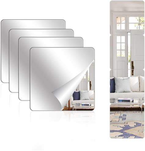 Amazon.com: Abyssaly Mirror Stickers for Walls 4 Pack 11.8''x11.8'' Self Adhesive Stick on ...