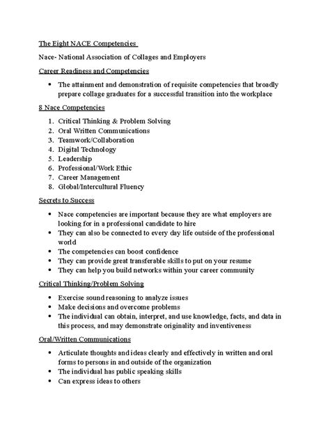 NACE Competencies for Career Readiness and Success: Key Insights - Studocu