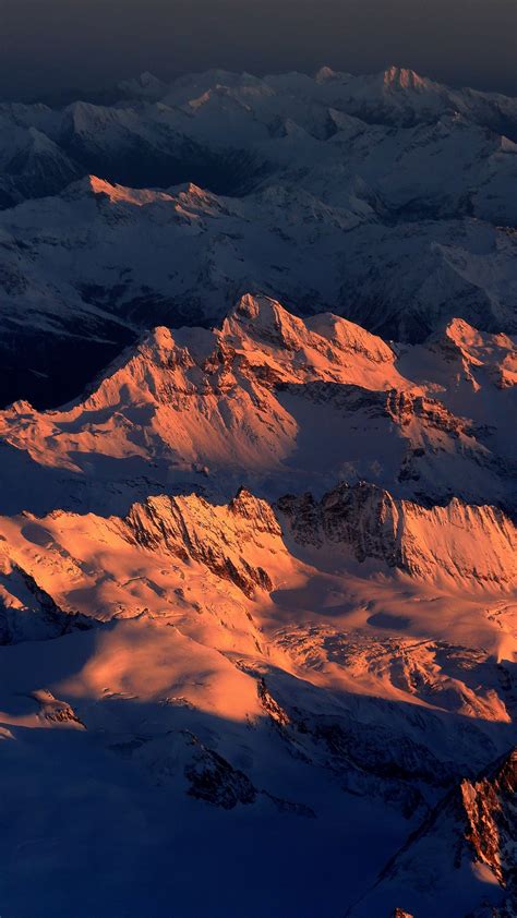 Download wallpaper 1350x2400 mountains, snow, aerial view, landscape ...