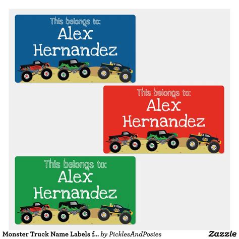 Monster Truck Name Labels for School and Sports | Zazzle | Truck names ...