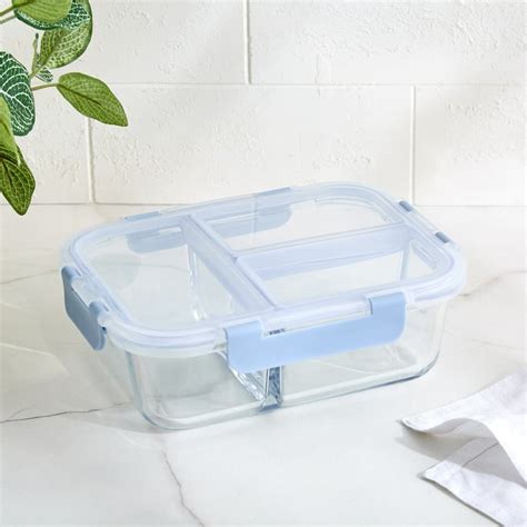 Buy Korobka Meadow Borosilicate Glass 3 Partition Lunch Box - 930ml ...