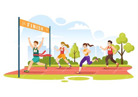Premium Vector | Marathon race illustration with people running sport ...