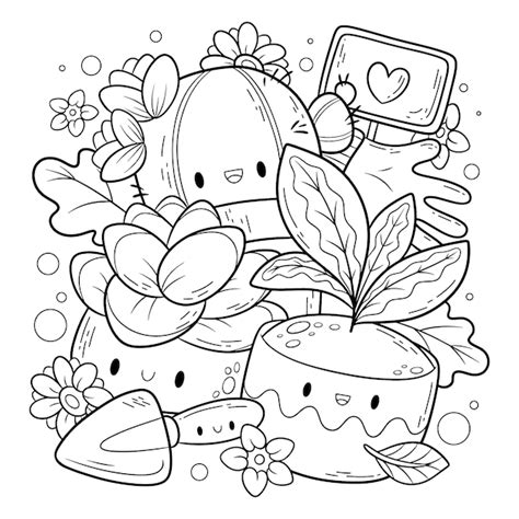 Hand drawn kawaii coloring book illustration | Free Vector