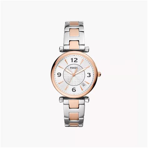 Fossil Carlie Three-Hand Date Two-Tone Stainless Steel Watch – The ...