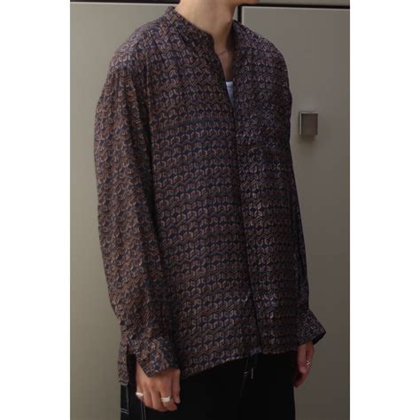 【FIFTY-FIFTY】all-over pattern silk band collar shirt -9032- | cv