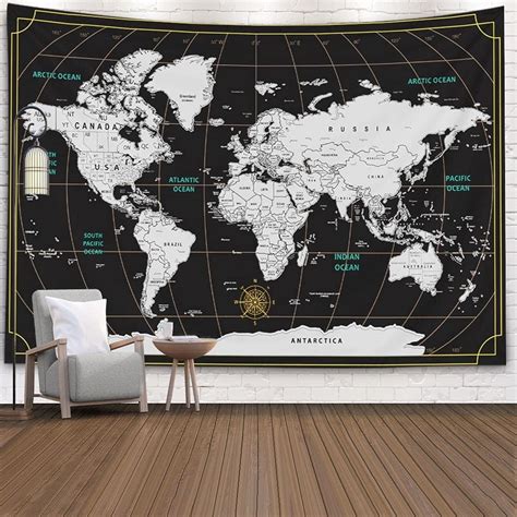 Buy Capsceoll Tapestry Black and White World Map Tapestry World Country ...