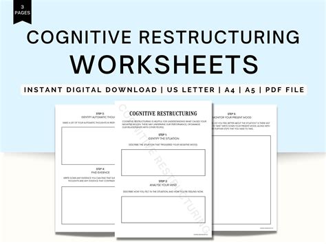 Cognitive Restructuring Worksheets, CBT Worksheets, Cognitive ...