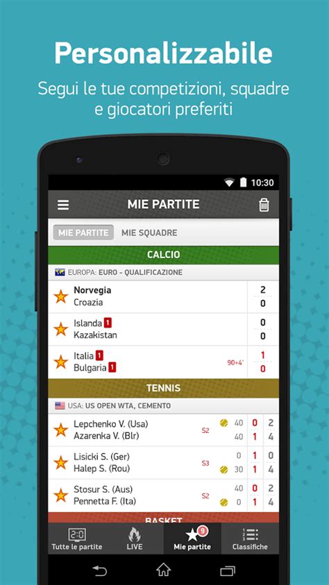 Risultati e statistiche di 30 sport in tempo reale con l'app Diretta