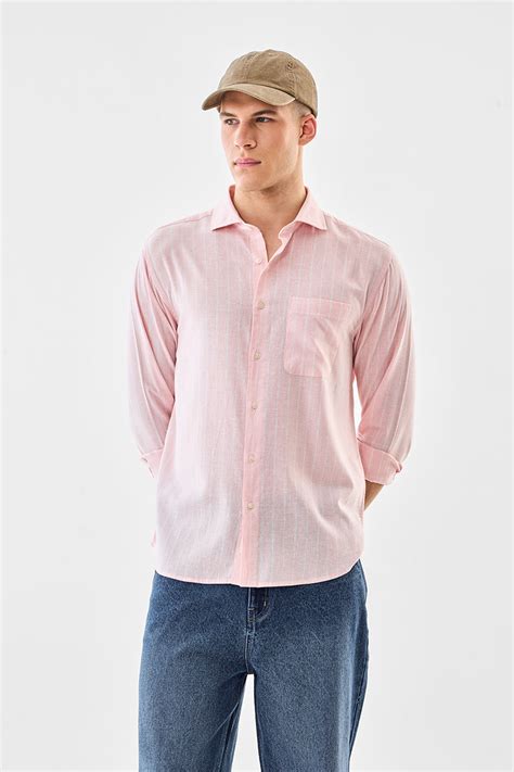 Buy Men's Pink Stripes Regular Fit Linen Shirt Online | Snitch – SNITCH