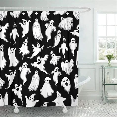 Happy Halloween Funny Ghost Shower Curtain, Fantasy Castle Black Tree ...