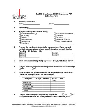 Fillable Online BABEC Mitochondrial DNA Sequencing PCR Debriefing Fax ...