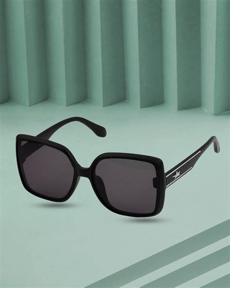 Women UV Protected Black Lens Black and Silver Toned Oversized Sunglas ...