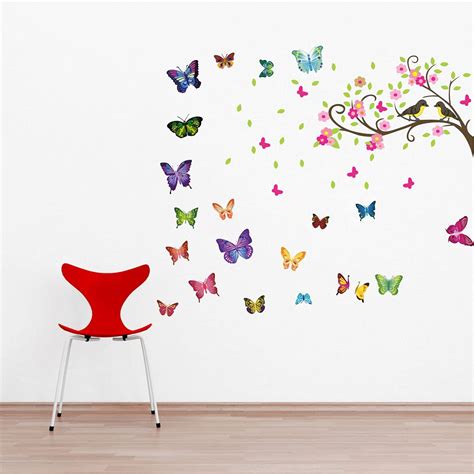 DecorVilla Vinyl 3D Butterfly Tree Birds Wall Sticker - Peel and Stick ...
