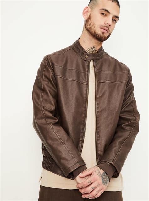Buy Men Solid Biker Faux Leather Jacket Online at just Rs. 3999.0 ...