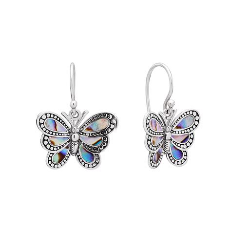 Athra NJ Inc Sterling Silver Oxidized Abalone Dot Butterfly Drop Earrings