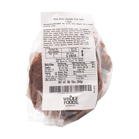 WHOLE FOODS MARKET™ Brown Butter Chocolate Chunk Cookie 4 Count, 12 oz ...