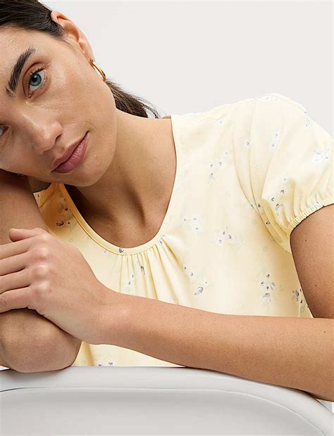 Buy Floral Regular Fit Puff Sleeve Top at Marks & Spencer