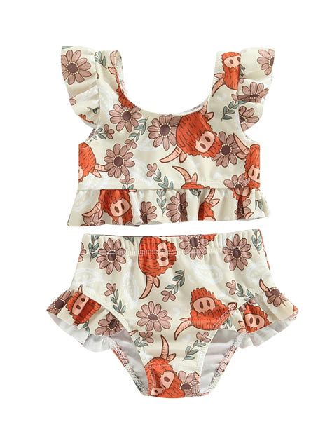 Licupiee Infant Toddler Baby Girl Two Piece Swimsuit Ruffle Sleeveless ...
