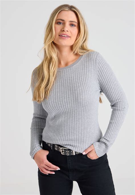 Womens Grey Rib Crew Neck Jumper | Peacocks
