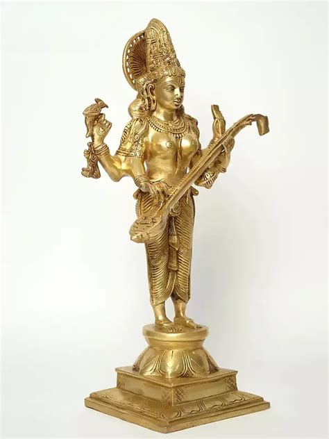 Veena-Vadini Brass Statue of Goddess Saraswati 23 Inches – AONA INDIA