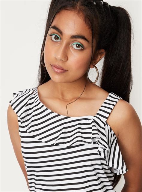 Buy Girls Striped One-Shoulder Fit and Flare Dress Online at just Rs ...