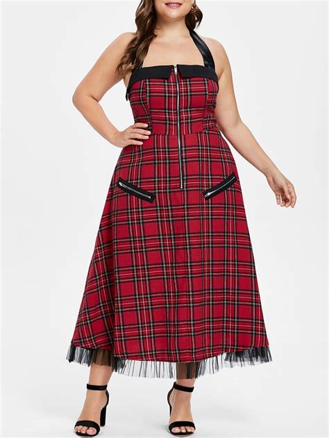 Plus Size Retro Halter Plaid Swing Dress | Plus size outfits, Plus size ...