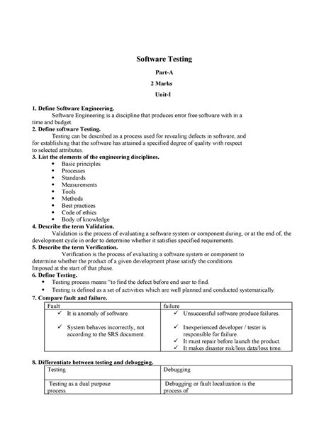 Software testing - Software Testing Part-A 2 Marks Unit-I 1. Define ...