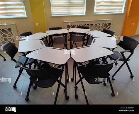 Modern Collaborative Classroom with Flexible Desk Arrangement Stock ...