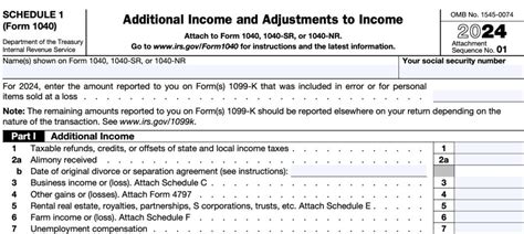 IRS Schedule 1 Instructions - Additional Income & AGI Adjustments