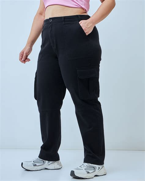 Buy Women's Black Plus Size Cargo Pants Online at Bewakoof