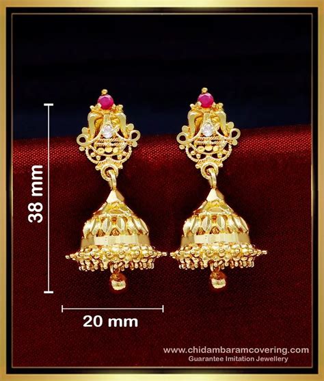 Buy Latest White and Ruby Stone Jhumka Earrings Gold Design