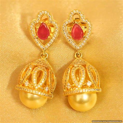 Ruby Diamond Look Gold Plated Pearl jhumka's – Sanvi Jewels