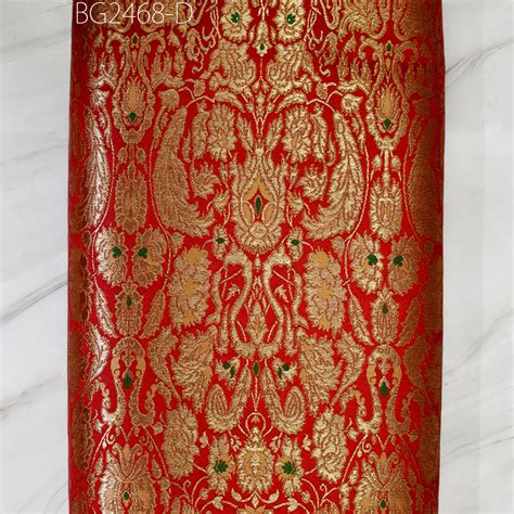 Red Brocade Fabric by the Yard Indian Banarasi Wedding Dress Brides Mo ...
