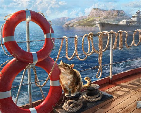 Download wallpaper sea, cat, ships, rope, deck, March 8 ...