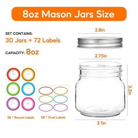 Half Pint Mason Jars Dimensions Ball 8 Oz. Collection Elite Wide Mouth