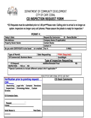 CO INSPECTION REQUEST Doc Template | pdfFiller
