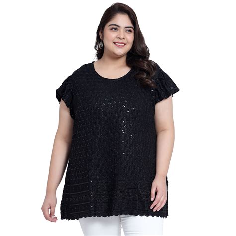 Black Embroidered Sequin Plus Size Tunic