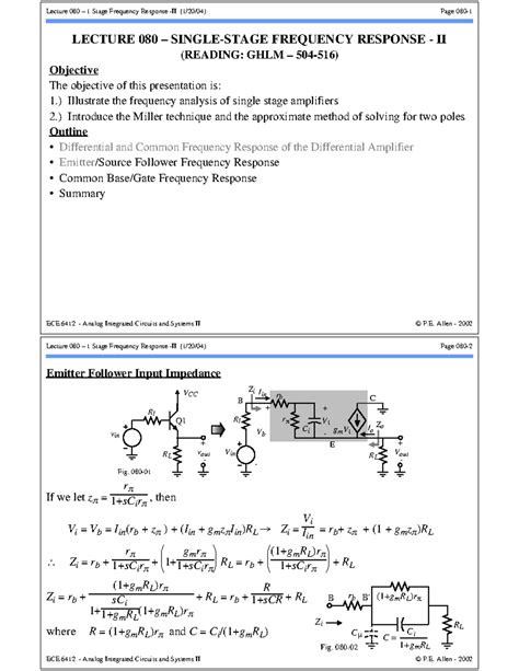 Lecture 080: 1 Stage Frequency Response II - ECE 6412 Analysis - Studocu