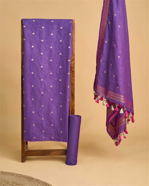 Purple jamdani weaving chanderi cotton 3 piece suit – Weavers and Artisans