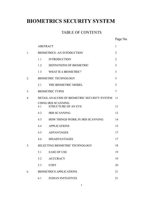 Biometrics Security System Report - BIOMETRICS SECURITY SYSTEM TABLE OF ...