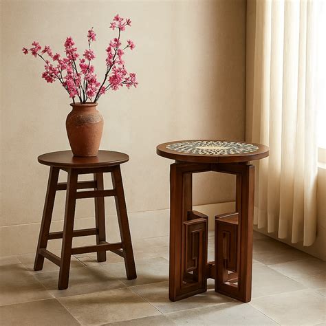 Small Flavian Side Table - wood / Stone
