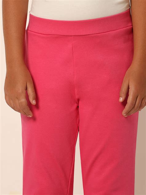 Girls Pink Mid Rise Straight Fit Pants