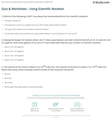 Quiz & Worksheet - Using Scientific Notation | Study.com